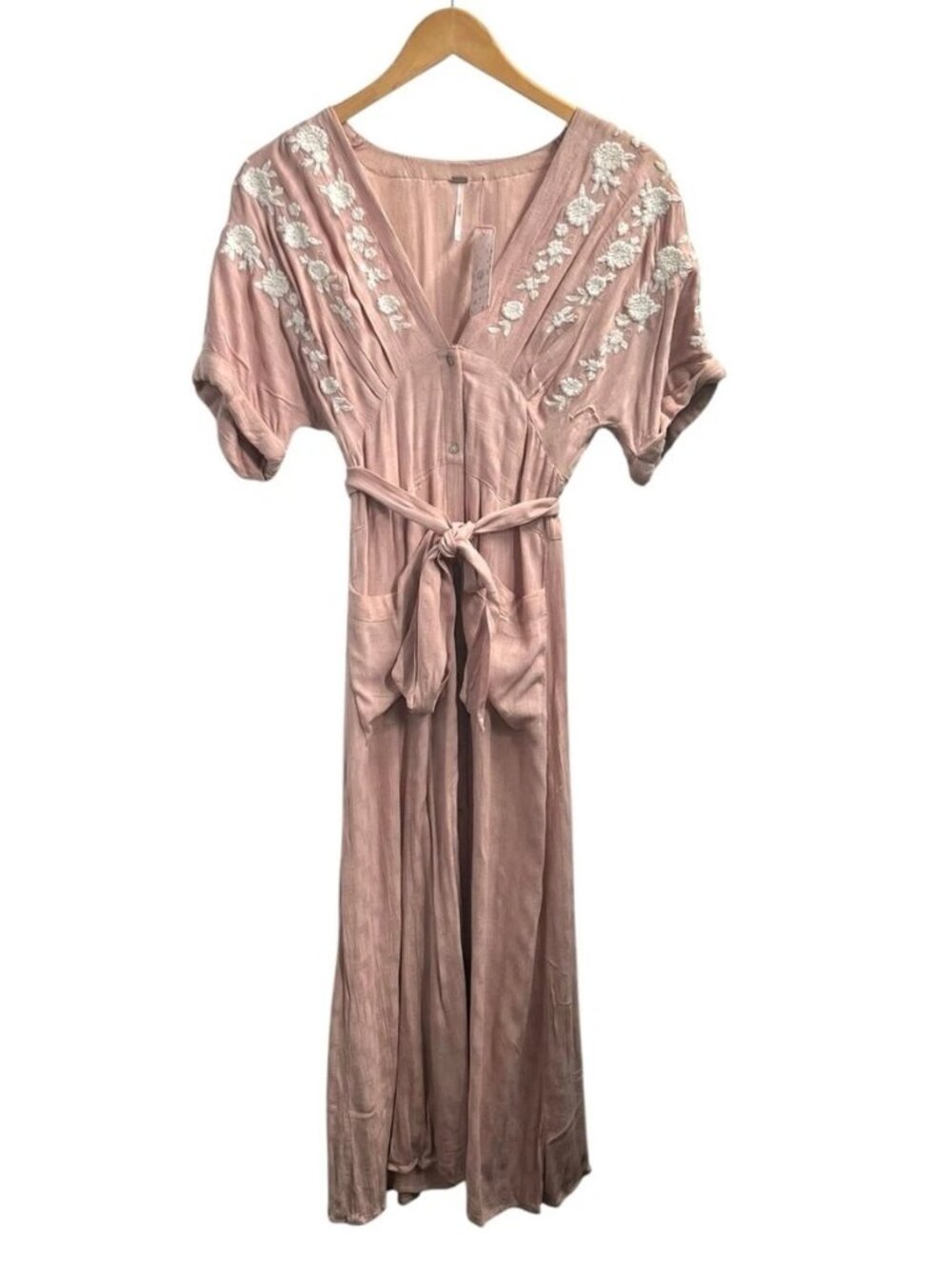 The embroidered pink dress designed by the Free People brand